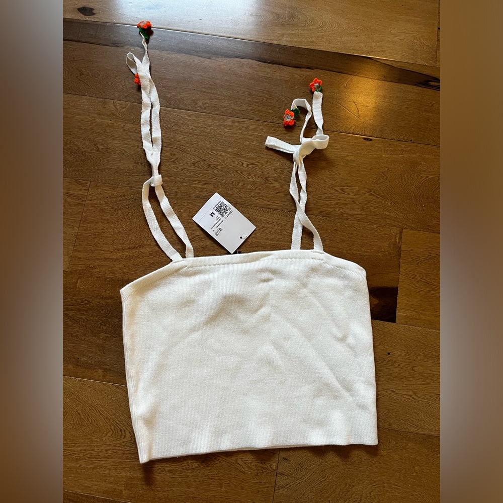 White sweater knit tank flower ties